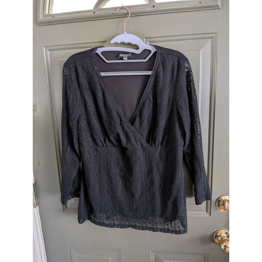 b.i.y.a.y.c.d.a. Career 90s Lace‎ Whimsigoth Long Sleeve Blouse Black Sz Large